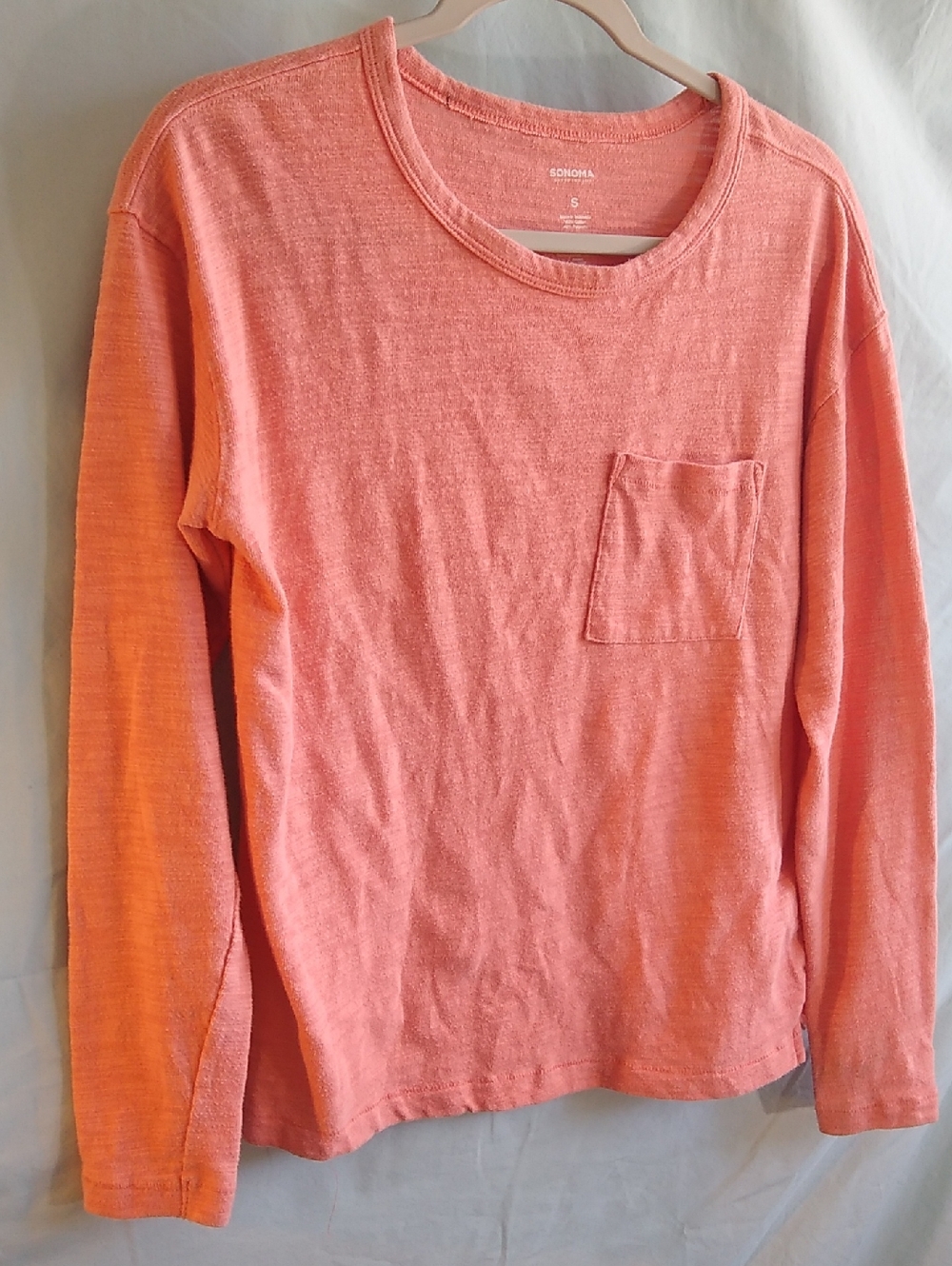 Sonoma Coral Crewneck Long Sleeve Tee with Pocket